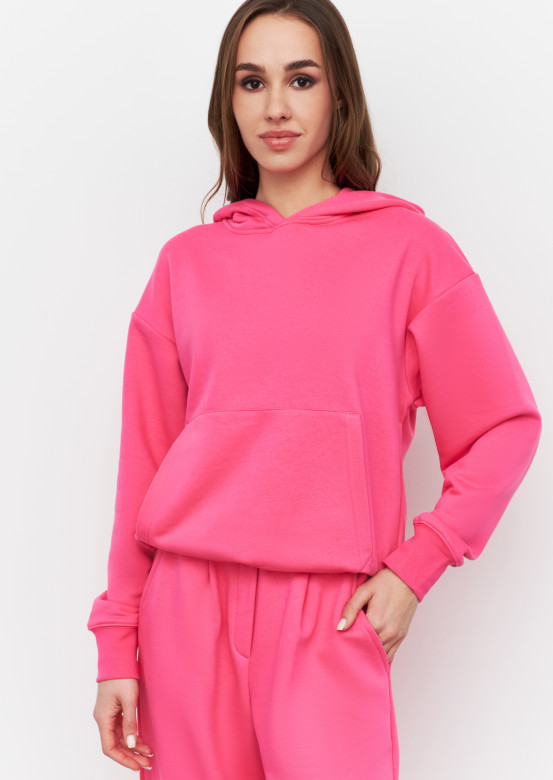 Pink barbie colour shortened three-thread hoodie